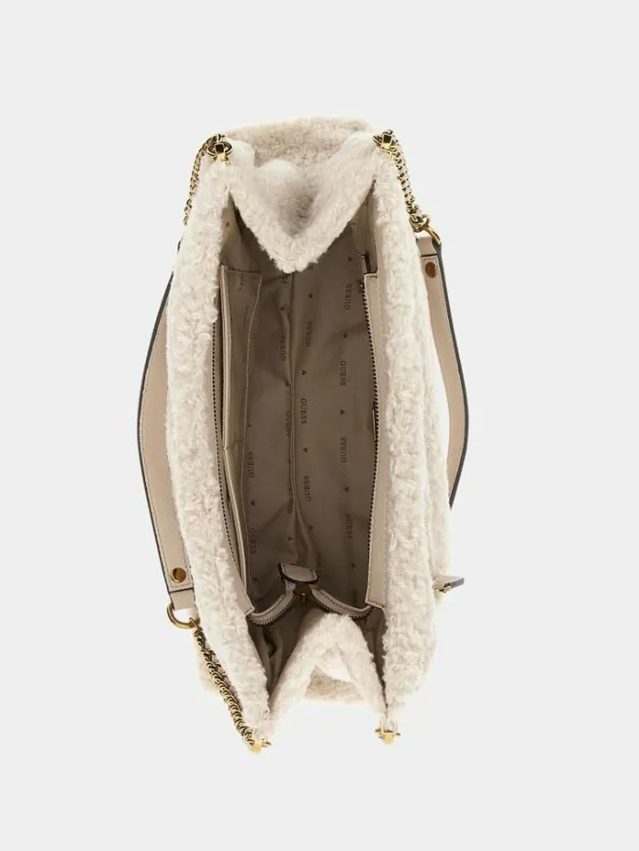 Women Maranta Faux Fur Shopper Cream Guess Shoppers