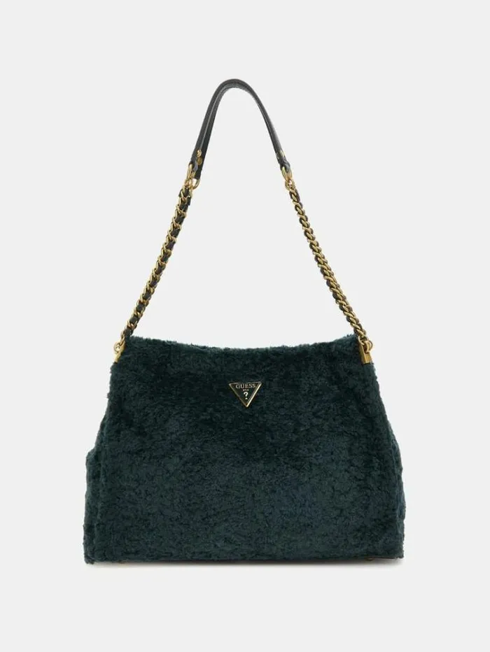 Women Maranta Faux Fur Shopper Green Guess Shoppers