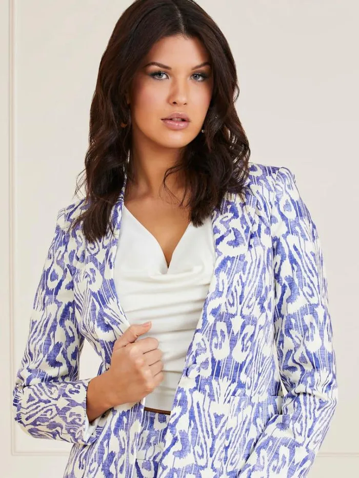 Women Marciano All Over Print Blazer Blue Multi Guess Coats And Jackets