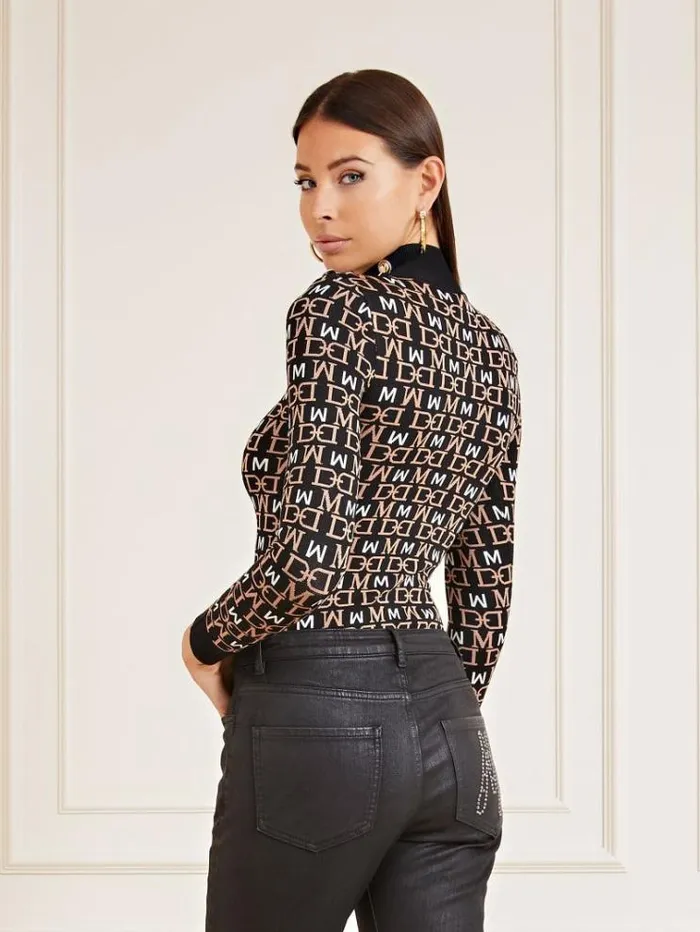 Women Marciano All Over Print Logo Sweater Brown Multi Guess Knitwear And Sweatshirts