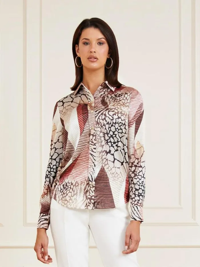 Women Marciano All Over Print Shirt Multi Beige Guess Tops And Shirts