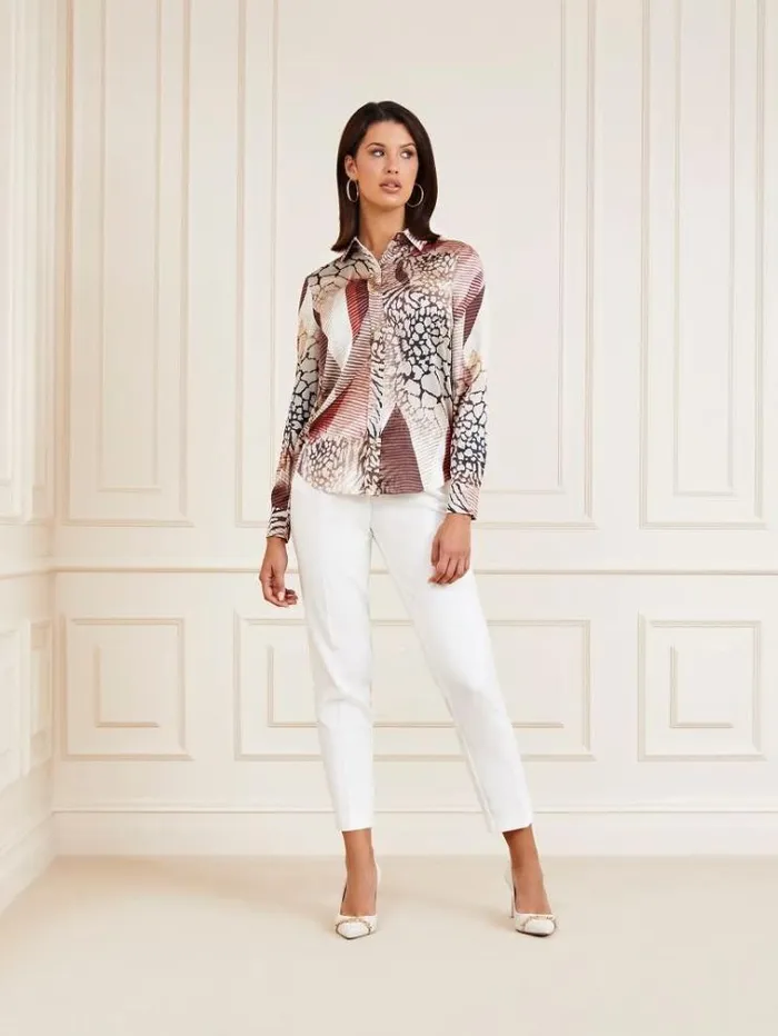 Women Marciano All Over Print Shirt Multi Beige Guess Tops And Shirts