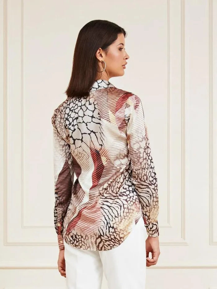Women Marciano All Over Print Shirt Multi Beige Guess Tops And Shirts