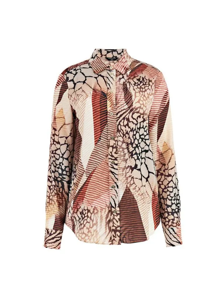 Women Marciano All Over Print Shirt Multi Beige Guess Tops And Shirts
