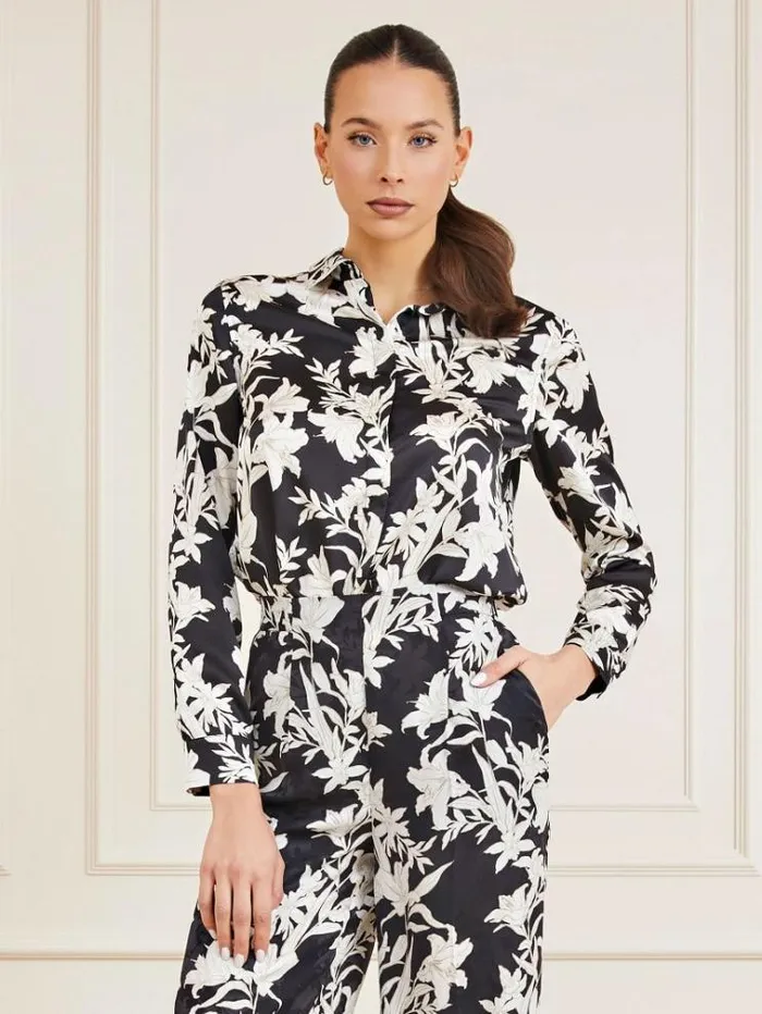 Women Marciano All Over Printed Shirt Black Multi Guess Tops And Shirts