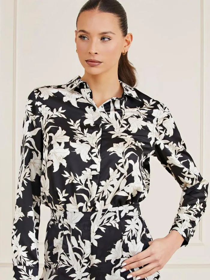 Women Marciano All Over Printed Shirt Black Multi Guess Tops And Shirts