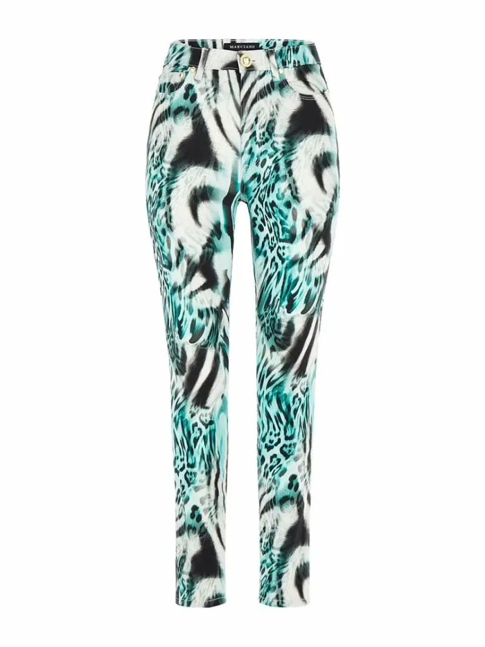 Women Marciano Animalier Denim Pant Blue Multi Guess Skinny