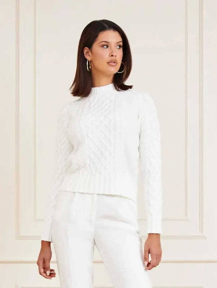 Women Marciano Cable Knit Sweater White Guess Knitwear And Sweatshirts