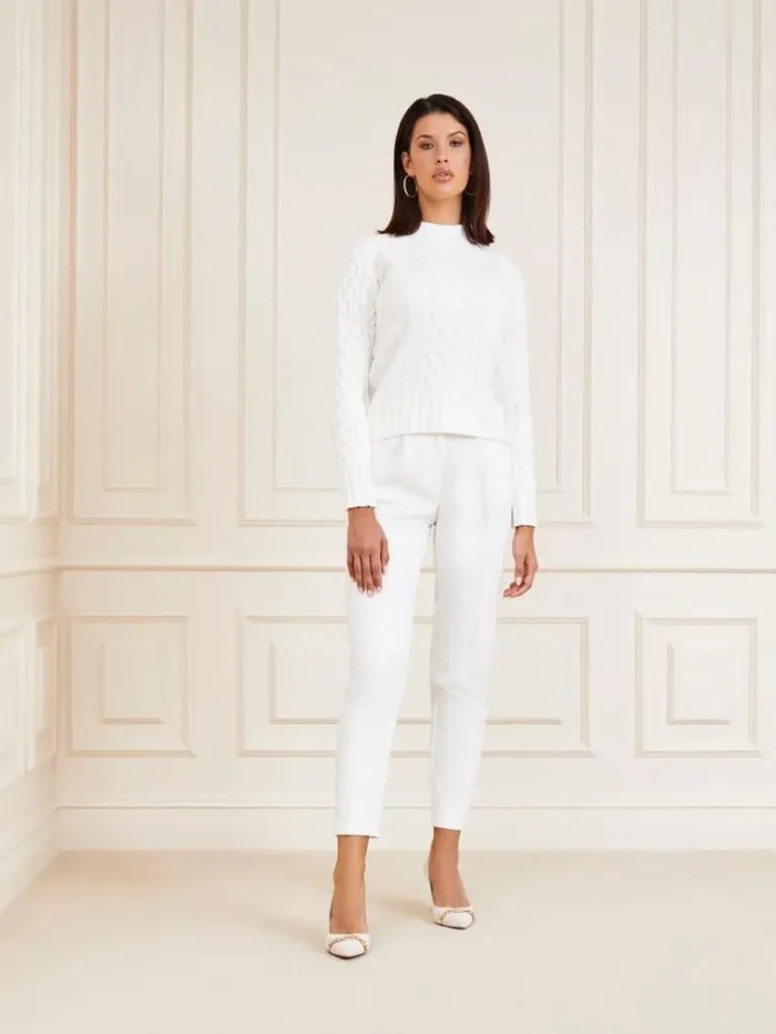 Women Marciano Cable Knit Sweater White Guess Knitwear And Sweatshirts