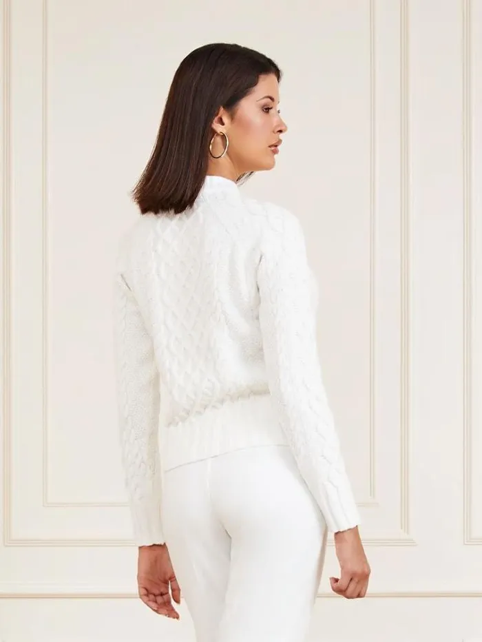 Women Marciano Cable Knit Sweater White Guess Knitwear And Sweatshirts