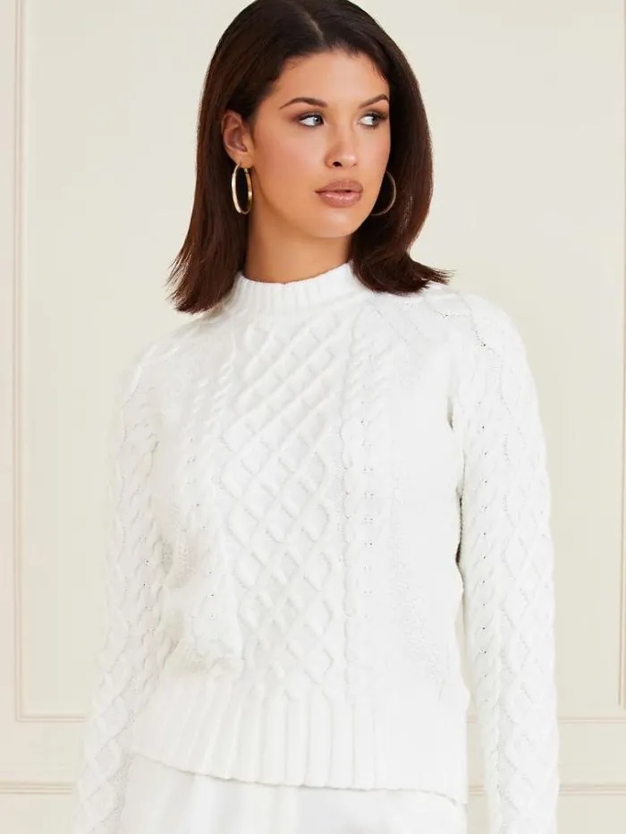 Women Marciano Cable Knit Sweater White Guess Knitwear And Sweatshirts