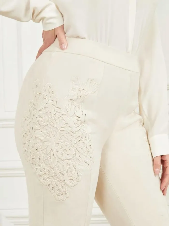 Women Marciano Embroidery Pants White Guess Trousers