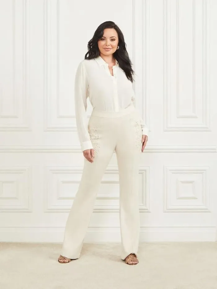 Women Marciano Embroidery Pants White Guess Trousers