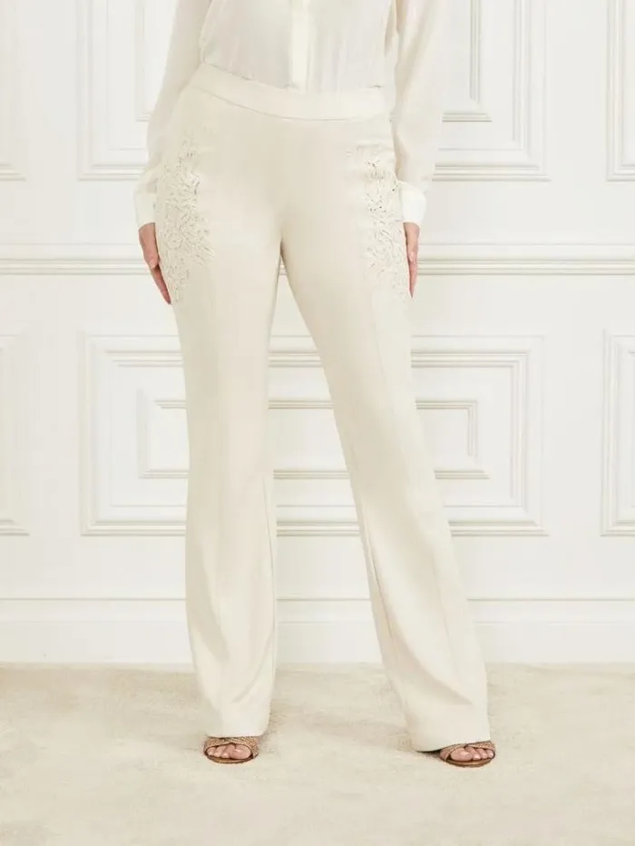Women Marciano Embroidery Pants White Guess Trousers