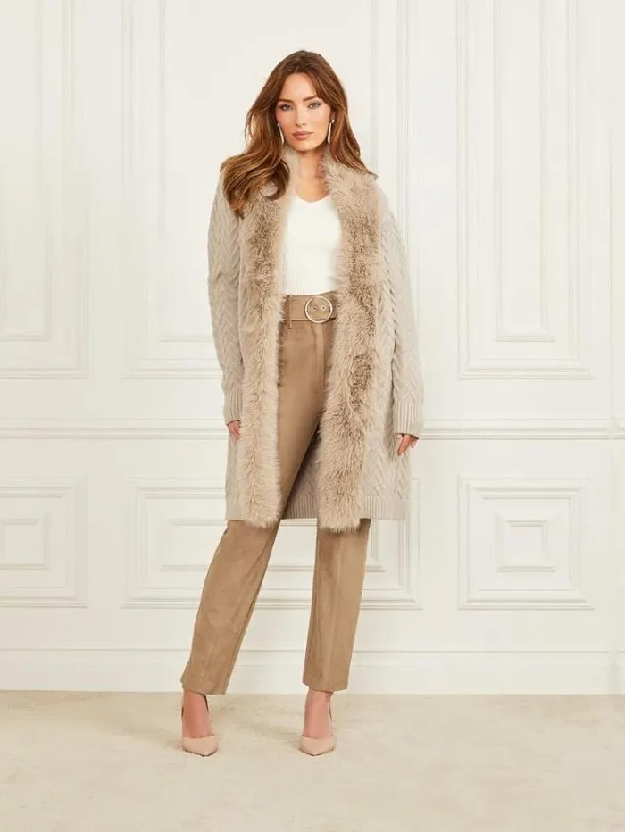 Women Marciano Faux Fur Cardigan Beige Guess Knitwear And Sweatshirts