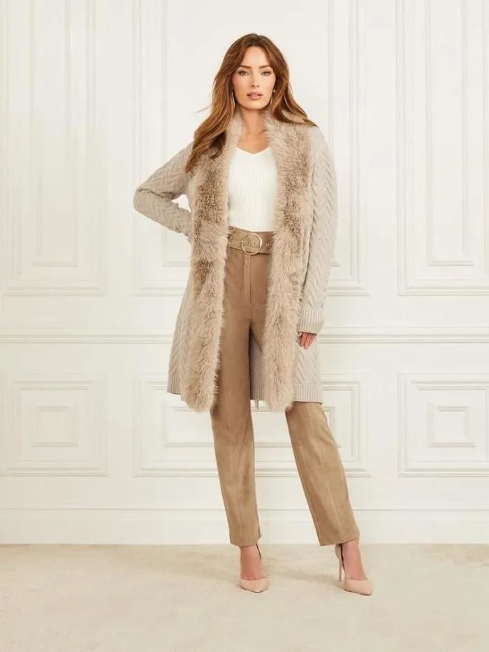 Women Marciano Faux Fur Cardigan Beige Guess Knitwear And Sweatshirts