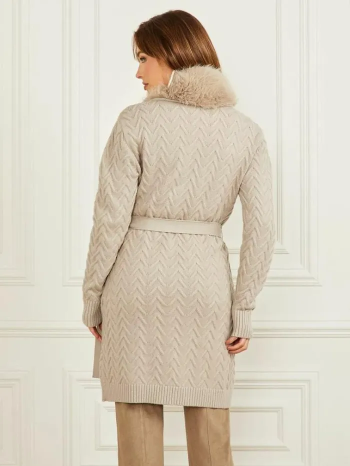 Women Marciano Faux Fur Cardigan Beige Guess Knitwear And Sweatshirts