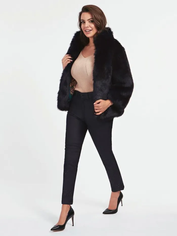 Women Marciano Faux Fur Jacket Dark Blue Guess Coats And Jackets