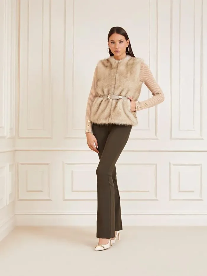Women Marciano Faux Fur Vest Beige Guess Coats And Jackets