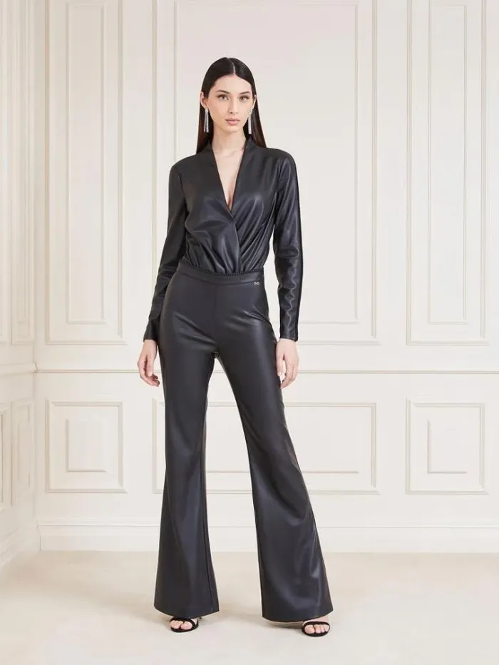 Women Marciano Faux Leather Pant Black Guess Trousers