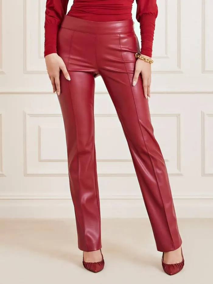 Women Marciano Faux Leather Pant Red Guess Trousers