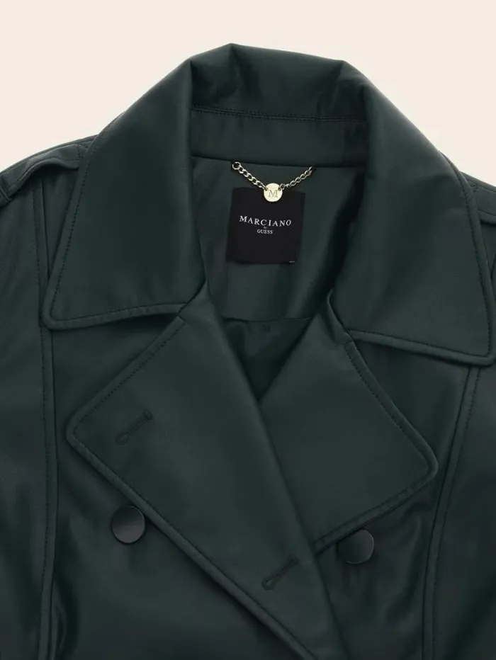 Women Marciano Faux Leather Trench Green Guess Coats And Jackets