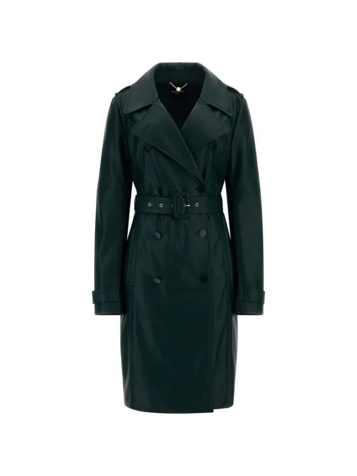 Women Marciano Faux Leather Trench Green Guess Coats And Jackets
