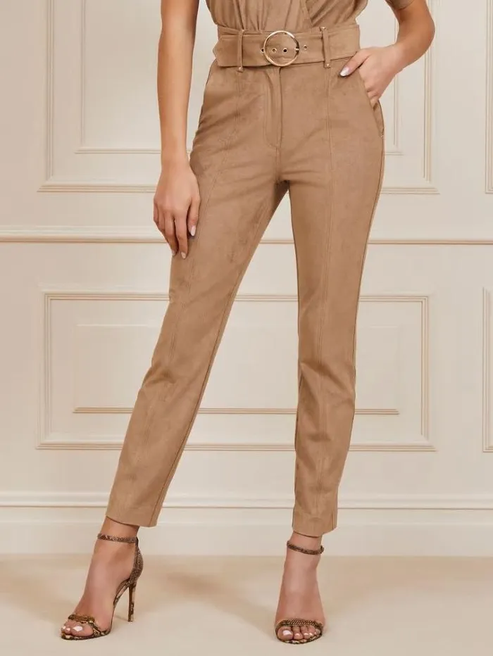 Women Marciano Faux Suede Pants Light Brown Guess Trousers