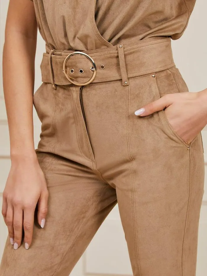 Women Marciano Faux Suede Pants Light Brown Guess Trousers