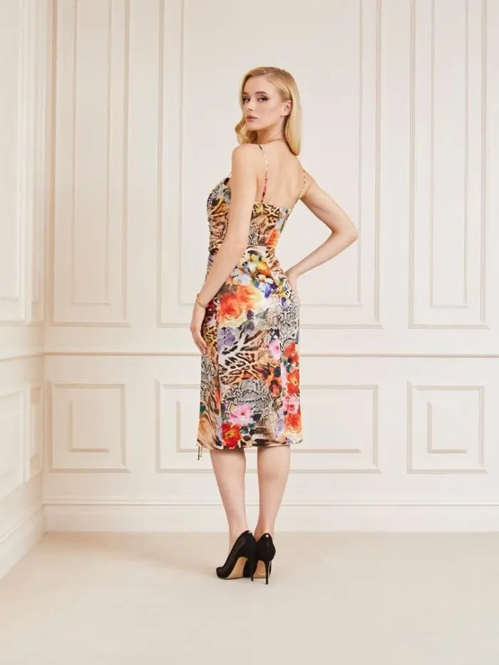 Women Marciano Floral Print Mini Dress Animalier Brown Guess Dresses And Jumpsuits