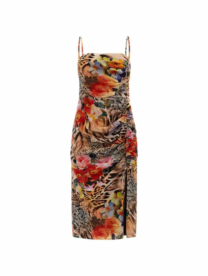 Women Marciano Floral Print Mini Dress Animalier Brown Guess Dresses And Jumpsuits