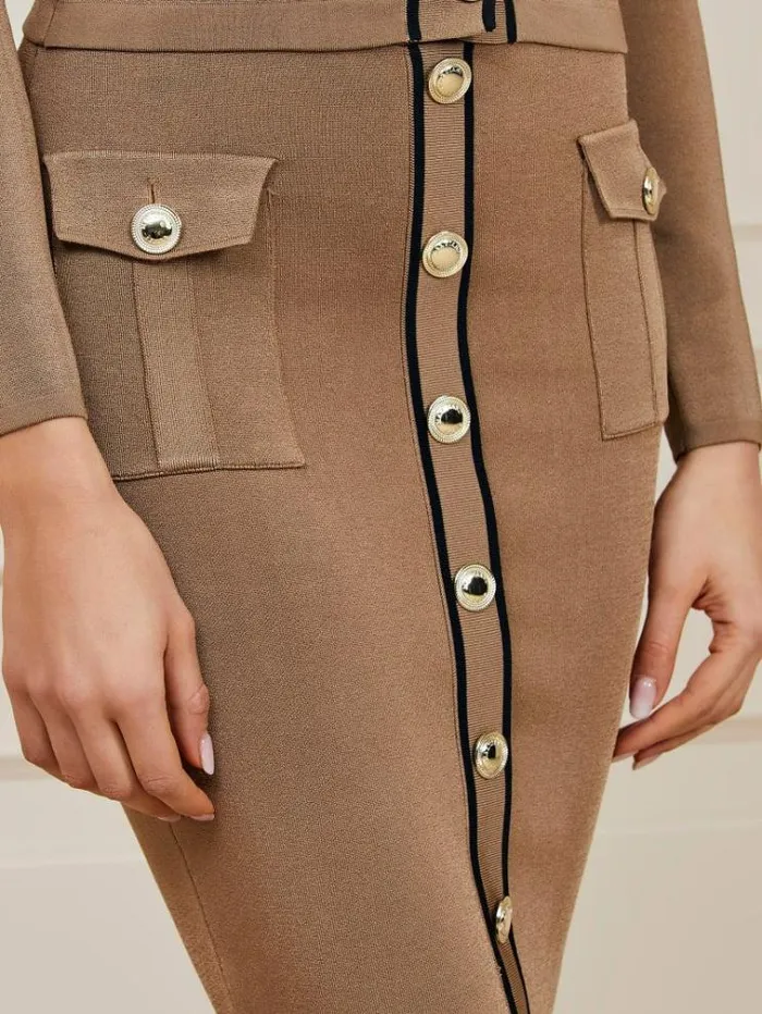 Women Marciano Front Buttons Skirt Light Brown Guess Skirts And Shorts