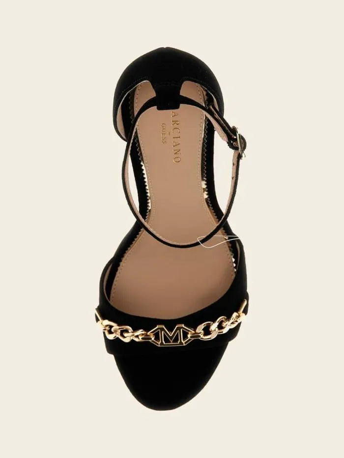 Women Marciano Front Chain Sandal Black Guess Heels