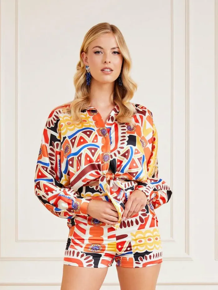 Women Marciano Front Knot Shirt Multicolor Pattern Guess Tops And Shirts