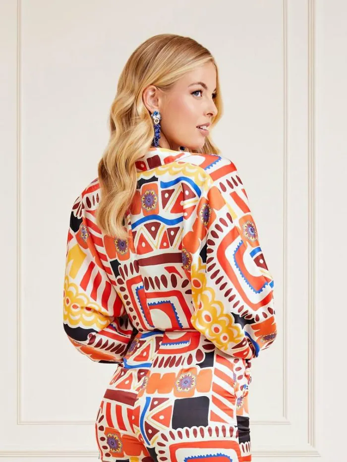 Women Marciano Front Knot Shirt Multicolor Pattern Guess Tops And Shirts