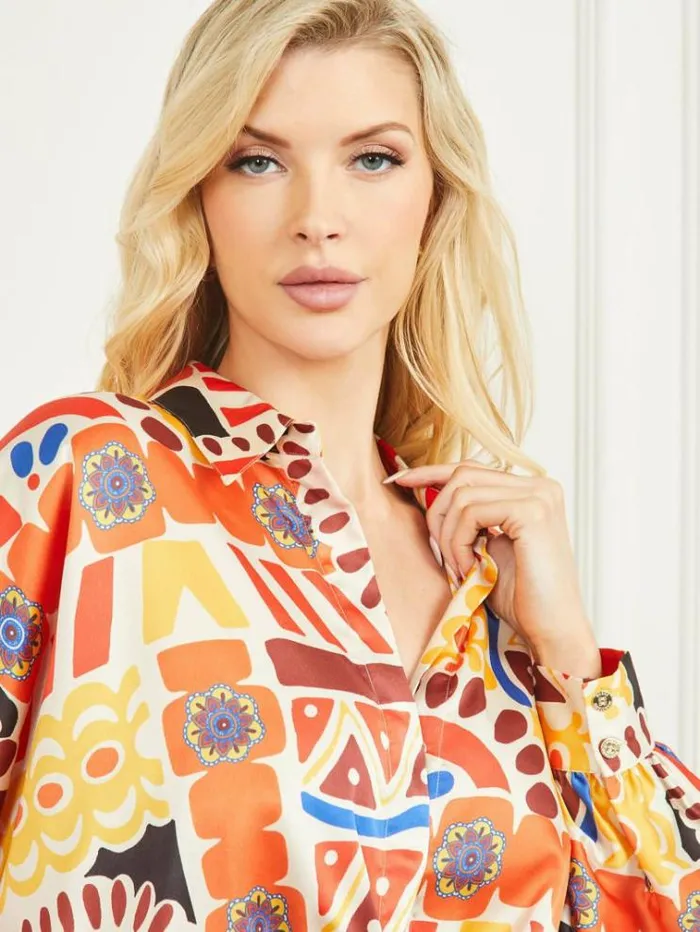 Women Marciano Front Knot Shirt Multicolor Pattern Guess Tops And Shirts