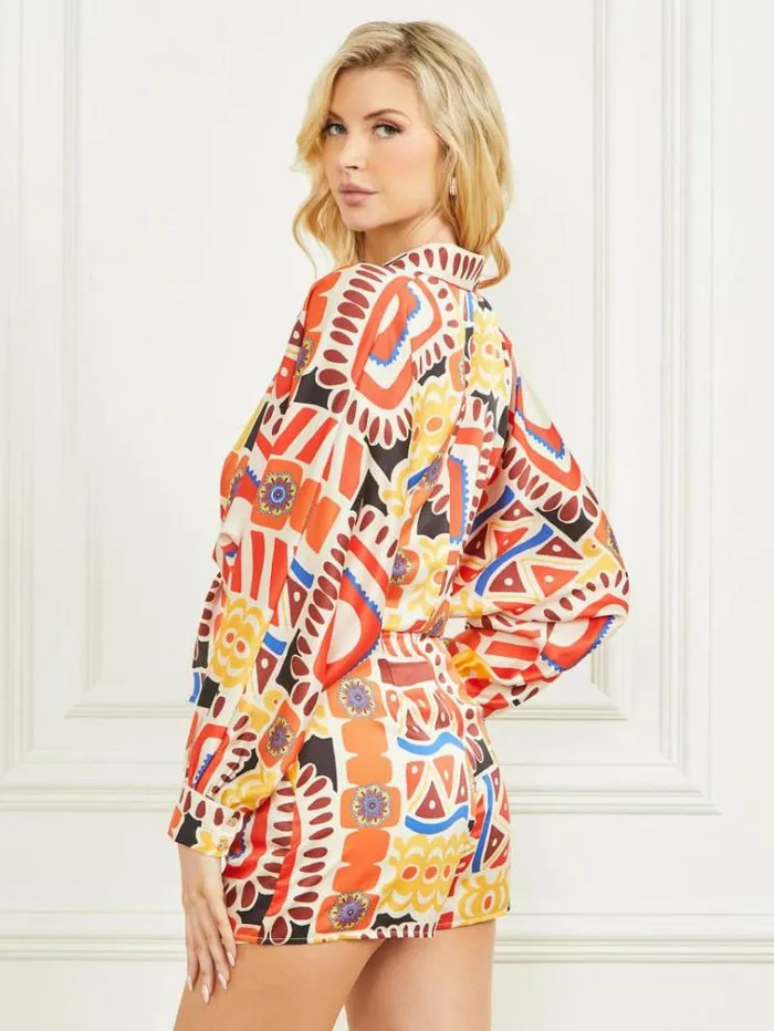 Women Marciano Front Knot Shirt Multicolor Pattern Guess Tops And Shirts