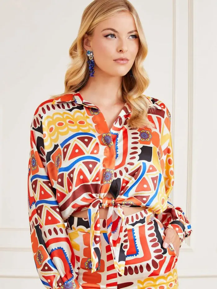 Women Marciano Front Knot Shirt Multicolor Pattern Guess Tops And Shirts