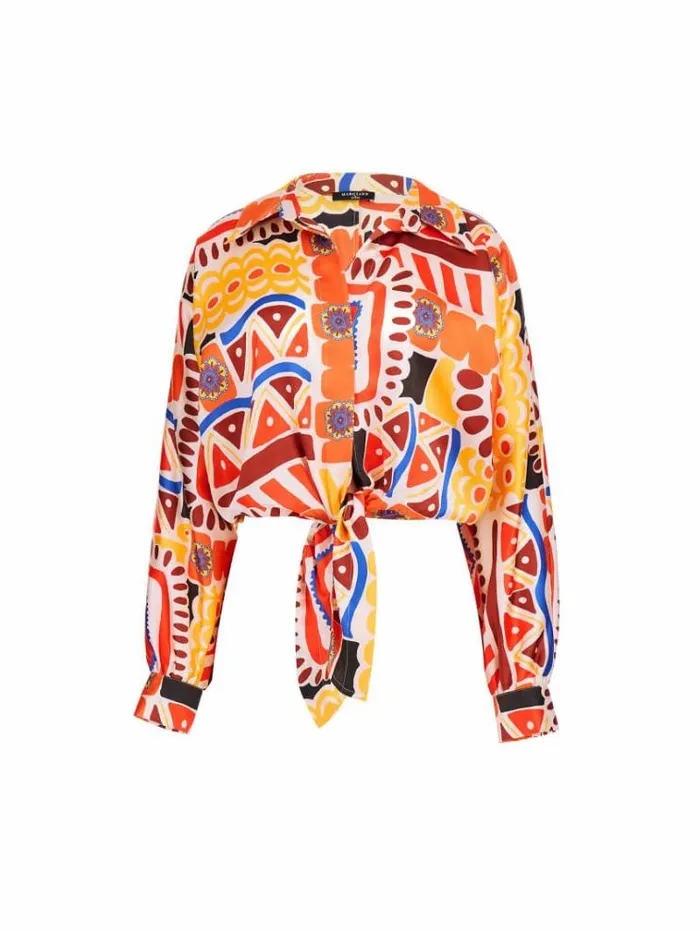 Women Marciano Front Knot Shirt Multicolor Pattern Guess Tops And Shirts