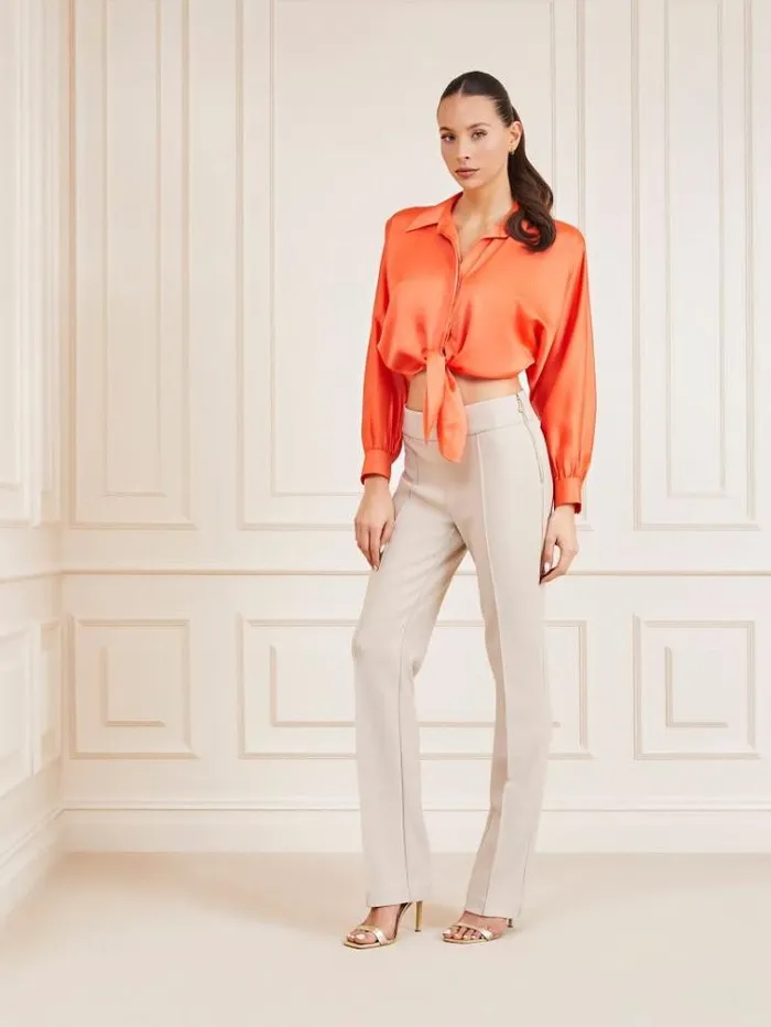 Women Marciano Front Knot Shirt Orange Guess Tops And Shirts