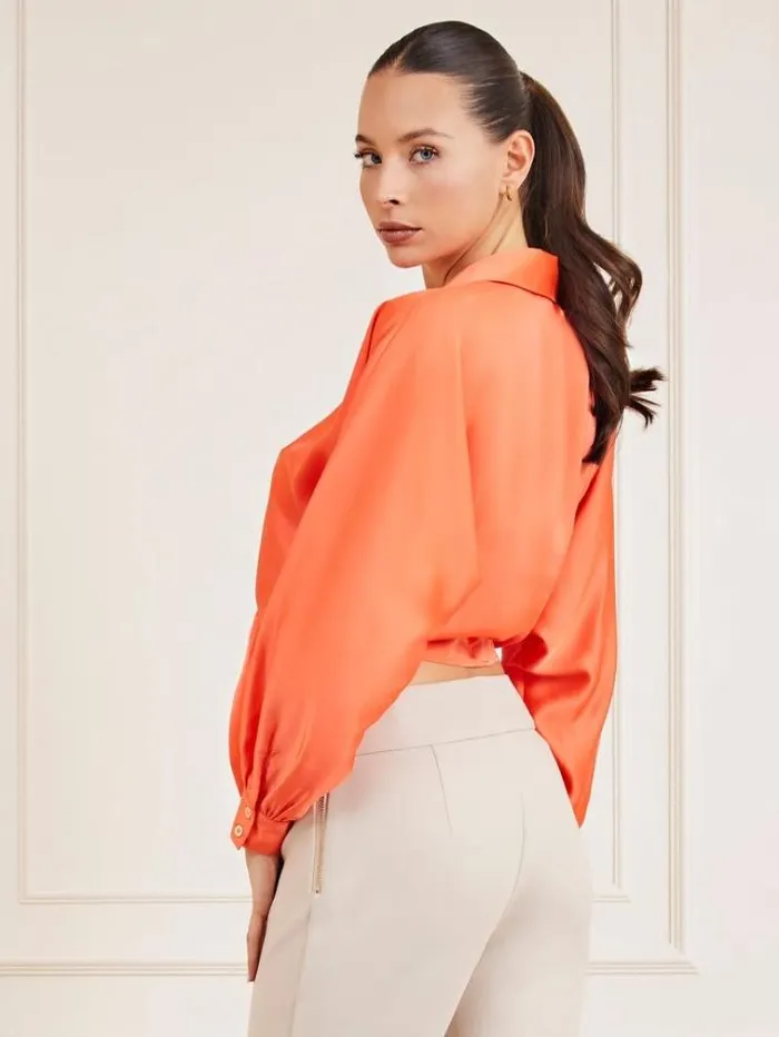 Women Marciano Front Knot Shirt Orange Guess Tops And Shirts