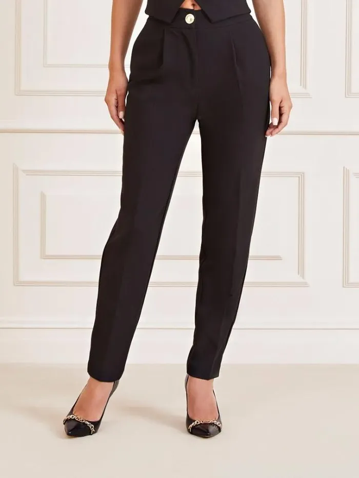Women Marciano Front Pleats Pants Black Guess Trousers