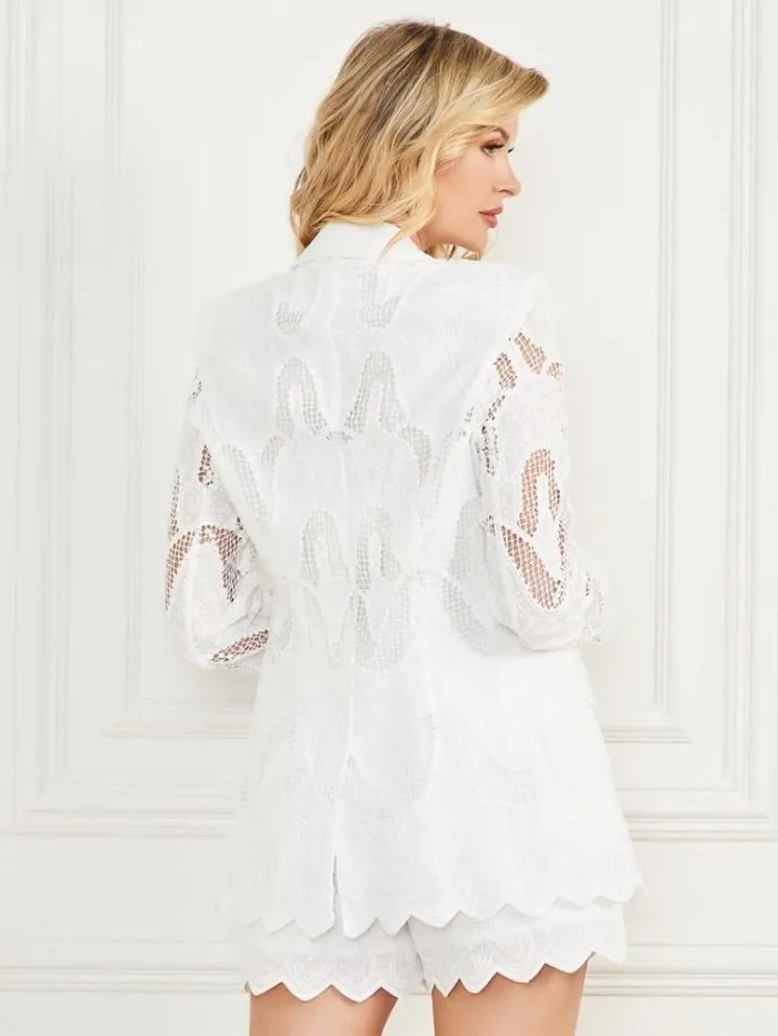 Women Marciano Geometric Embroidery Blazer White Guess Coats And Jackets