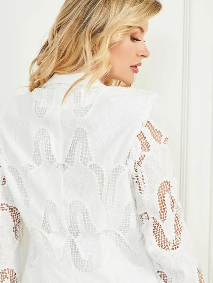 Women Marciano Geometric Embroidery Blazer White Guess Coats And Jackets