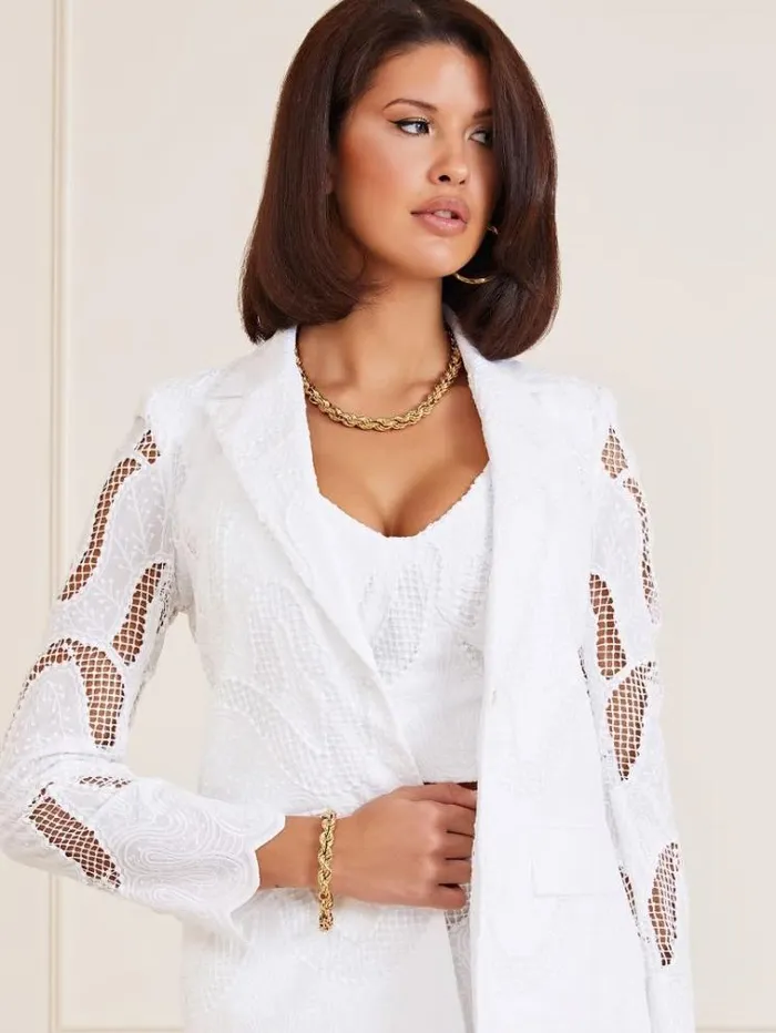 Women Marciano Geometric Embroidery Blazer White Guess Coats And Jackets