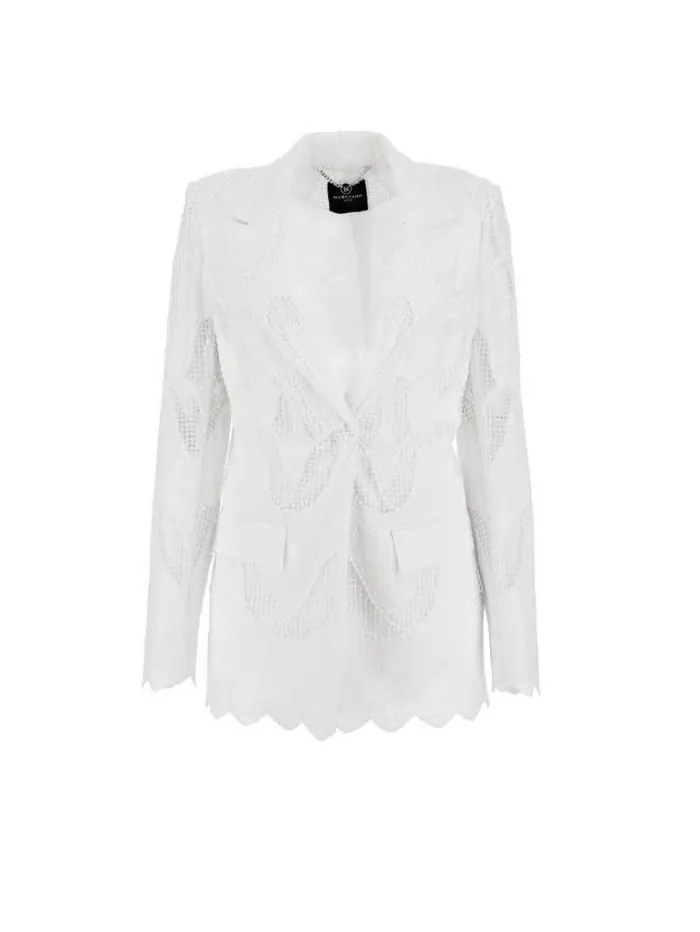 Women Marciano Geometric Embroidery Blazer White Guess Coats And Jackets
