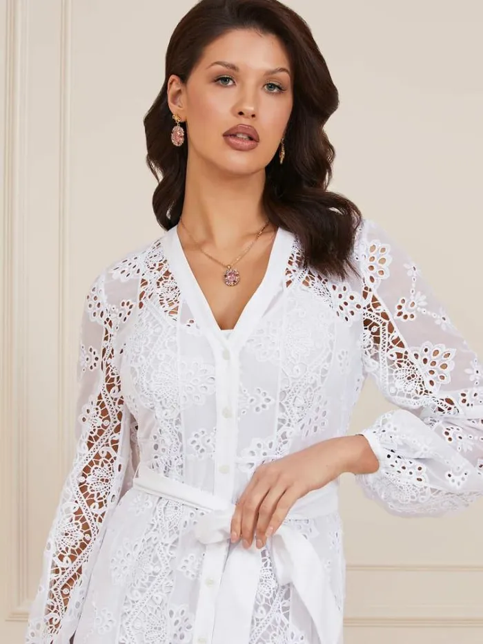 Women Marciano Geometric Lace Dress White Guess Dresses And Jumpsuits