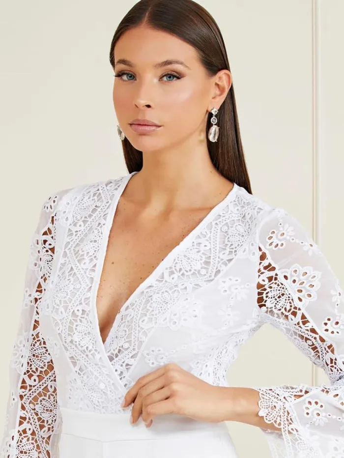 Women Marciano Geometric Lace Jumpsuit White Guess Dresses And Jumpsuits
