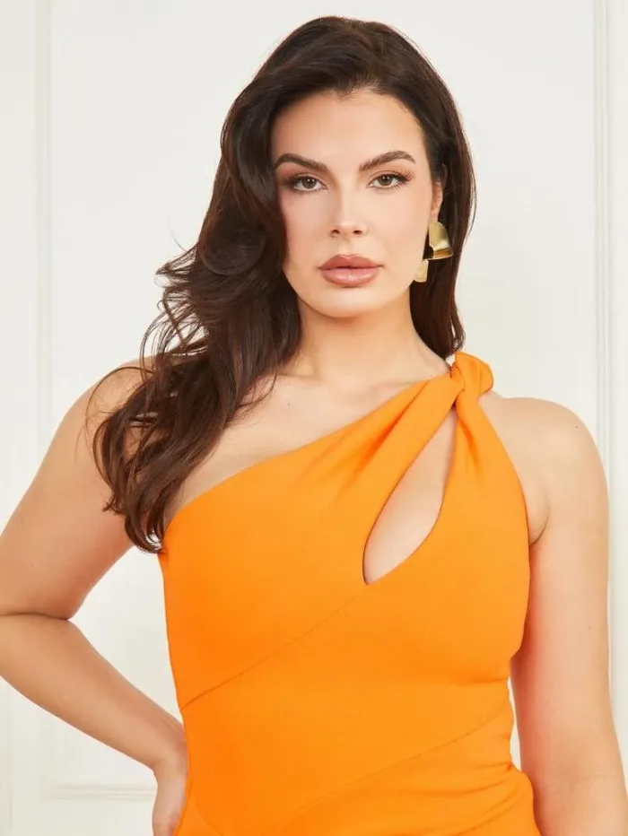 Women Marciano Interlock One Shoulder Dress Orange Guess Dresses And Jumpsuits