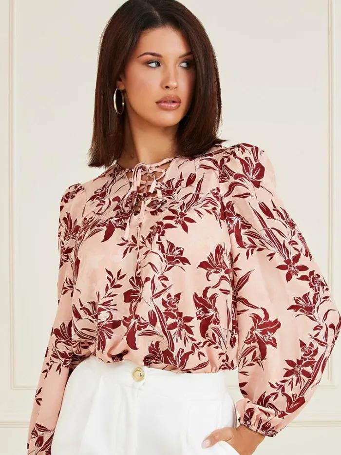 Women Marciano Lace Up Top Multi Pink Guess Tops And Shirts